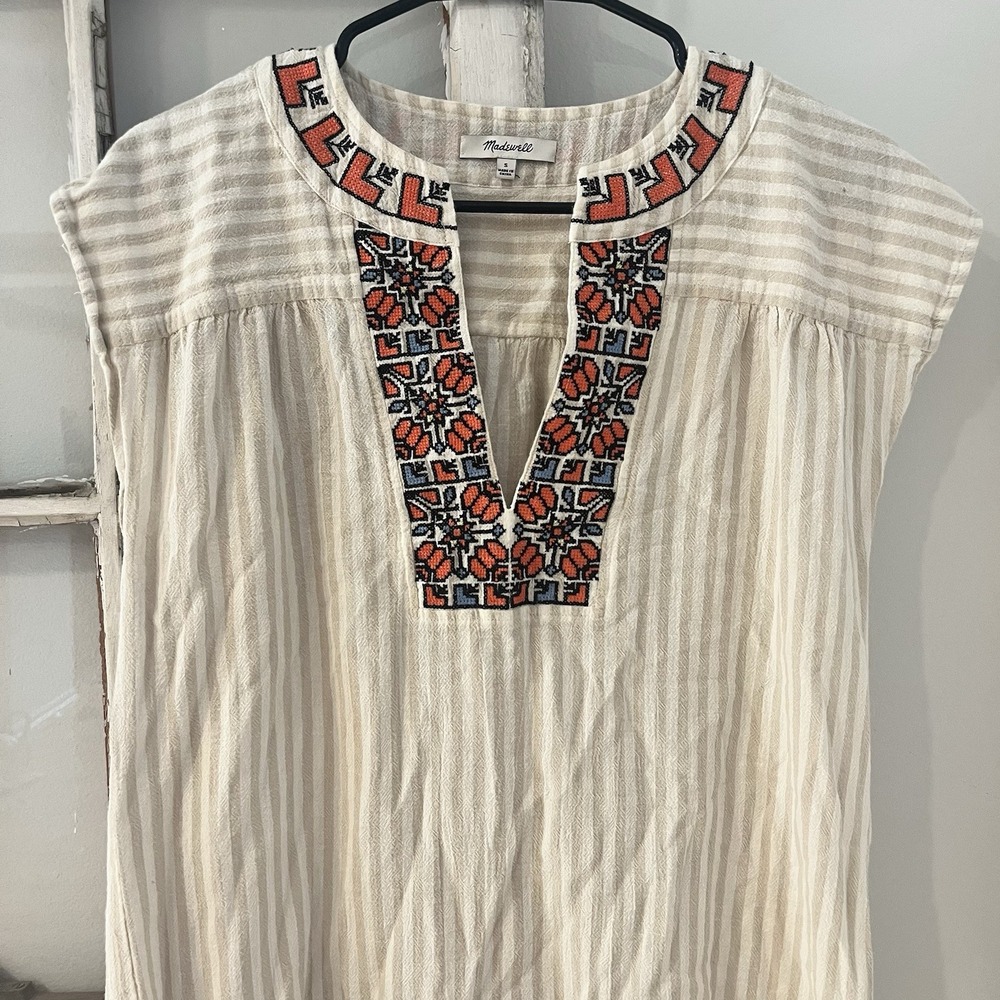 Madewell Embroidered Belize Stripe Cover-Up Tunic Dress Size Small